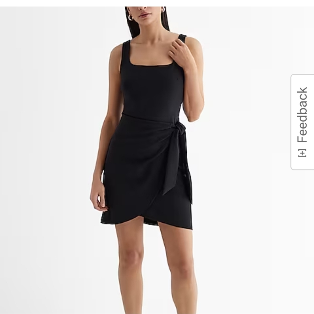 Express Scoop Neck Wrap Front Tie Mini Sheath Dress, Black, XL
